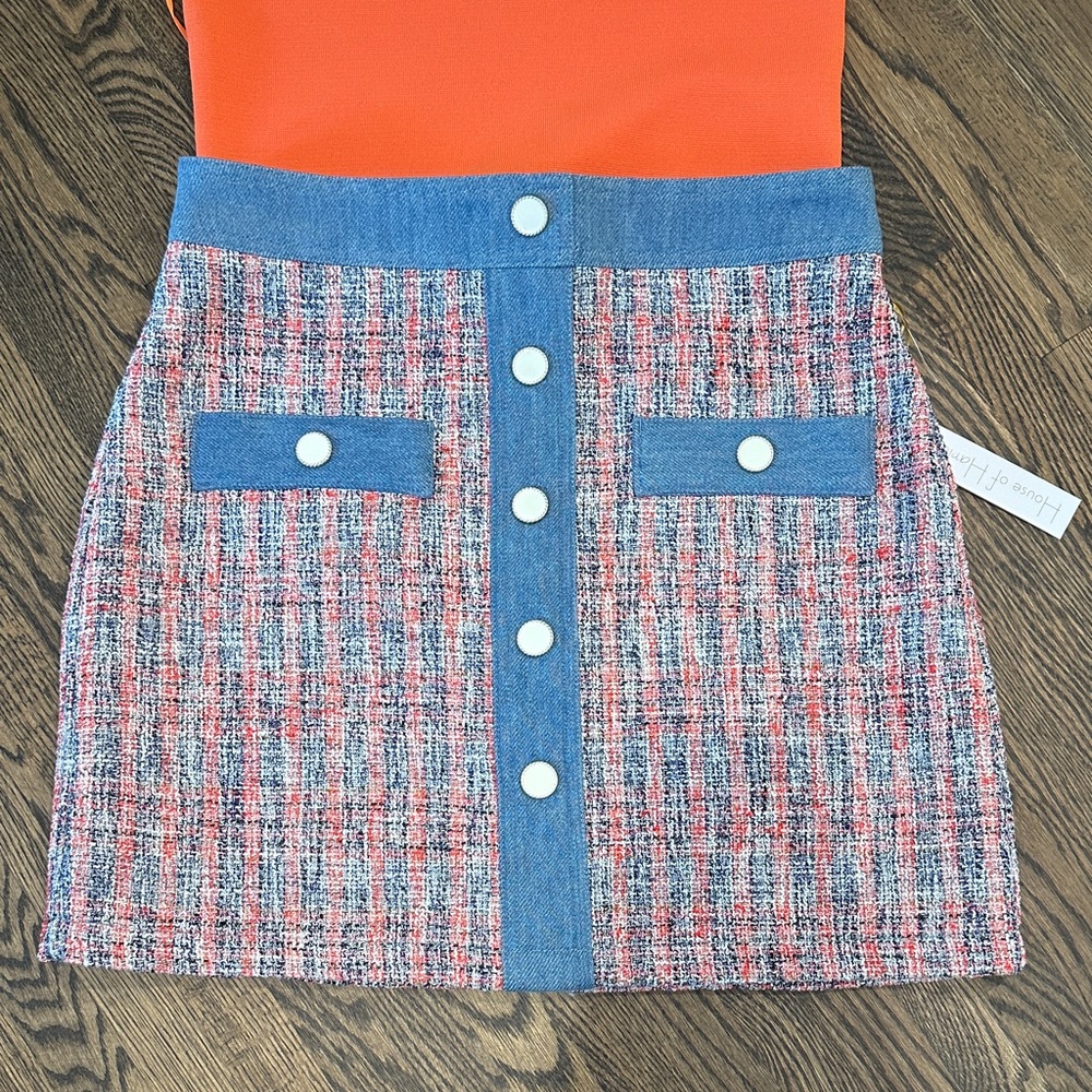 NWT House of Harlow Tweed Button-Front Skirt